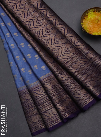 Banarasi warm silk saree light blue and deep violet with woven buttas and woven border