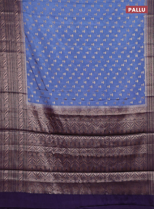 Banarasi warm silk saree light blue and deep violet with woven buttas and woven border