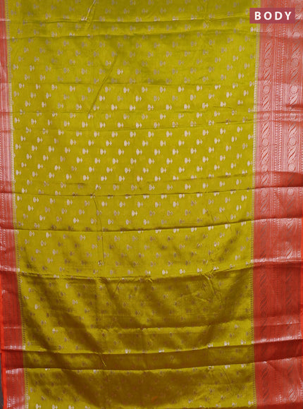 Banarasi warm silk saree lime green and orange with woven buttas and woven border