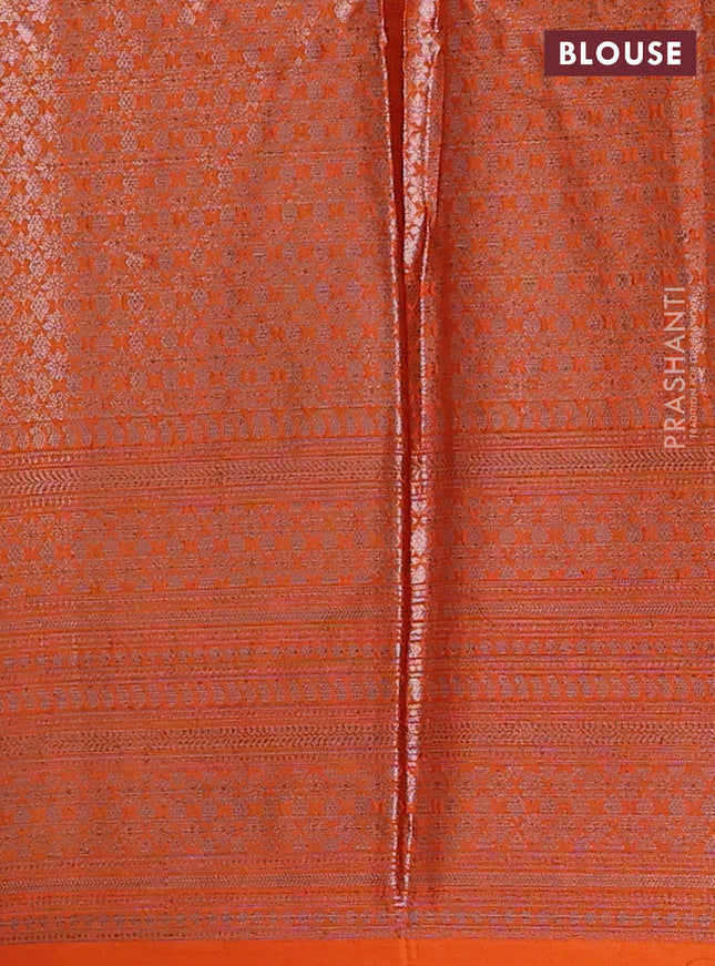 Banarasi warm silk saree lime green and orange with woven buttas and woven border