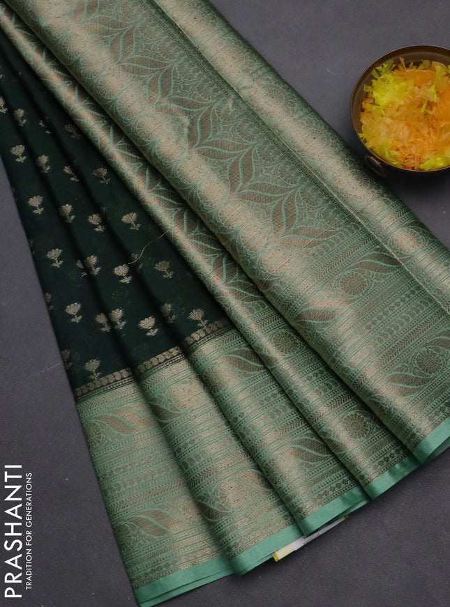 Banarasi warm silk saree bottle green and teal green with woven buttas and woven border