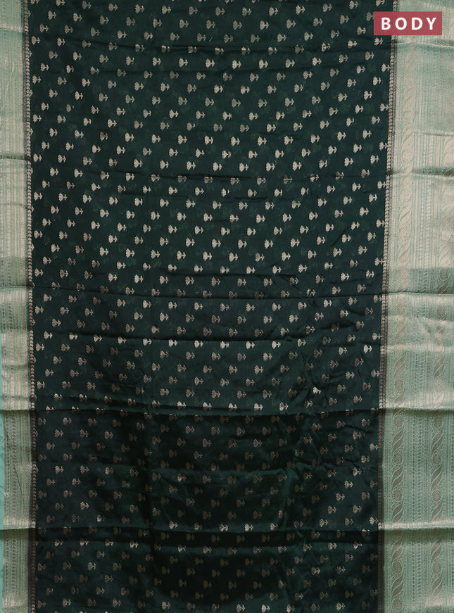 Banarasi warm silk saree bottle green and teal green with woven buttas and woven border