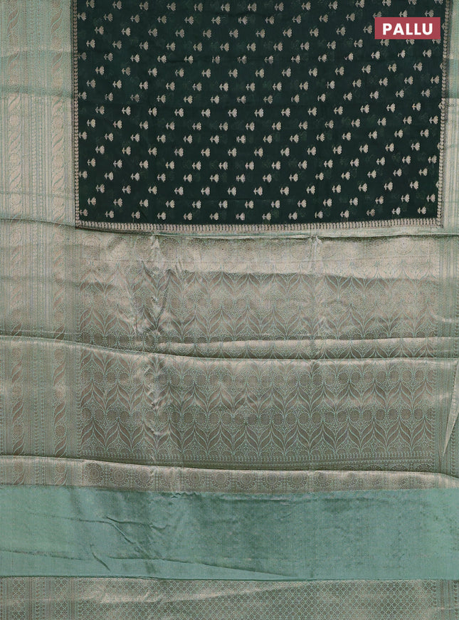 Banarasi warm silk saree bottle green and teal green with woven buttas and woven border