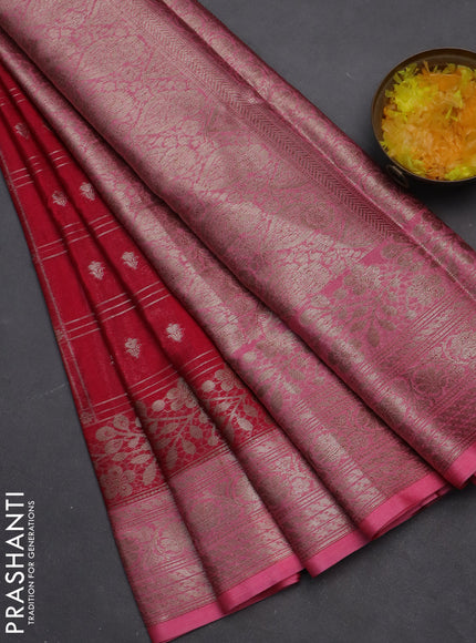 Banarasi warm silk saree pink and light pink with allover checked pattern & buttas and woven border