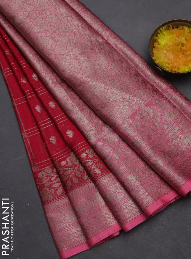 Banarasi warm silk saree pink and light pink with allover checked pattern & buttas and woven border
