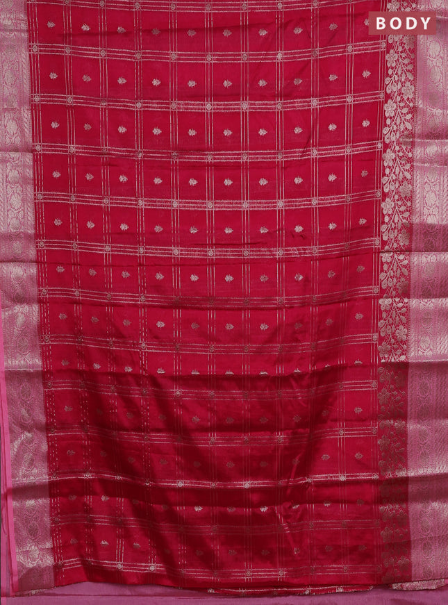 Banarasi warm silk saree pink and light pink with allover checked pattern & buttas and woven border