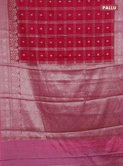Banarasi warm silk saree pink and light pink with allover checked pattern & buttas and woven border
