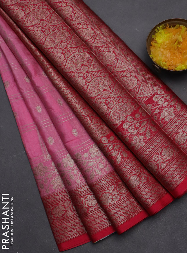 Banarasi warm silk saree light pink and pink with allover checked pattern & buttas and woven border