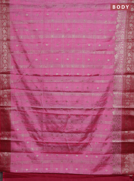 Banarasi warm silk saree light pink and pink with allover checked pattern & buttas and woven border