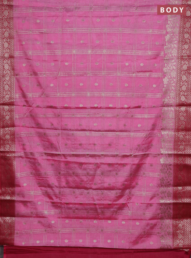 Banarasi warm silk saree light pink and pink with allover checked pattern & buttas and woven border
