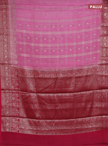 Banarasi warm silk saree light pink and pink with allover checked pattern & buttas and woven border