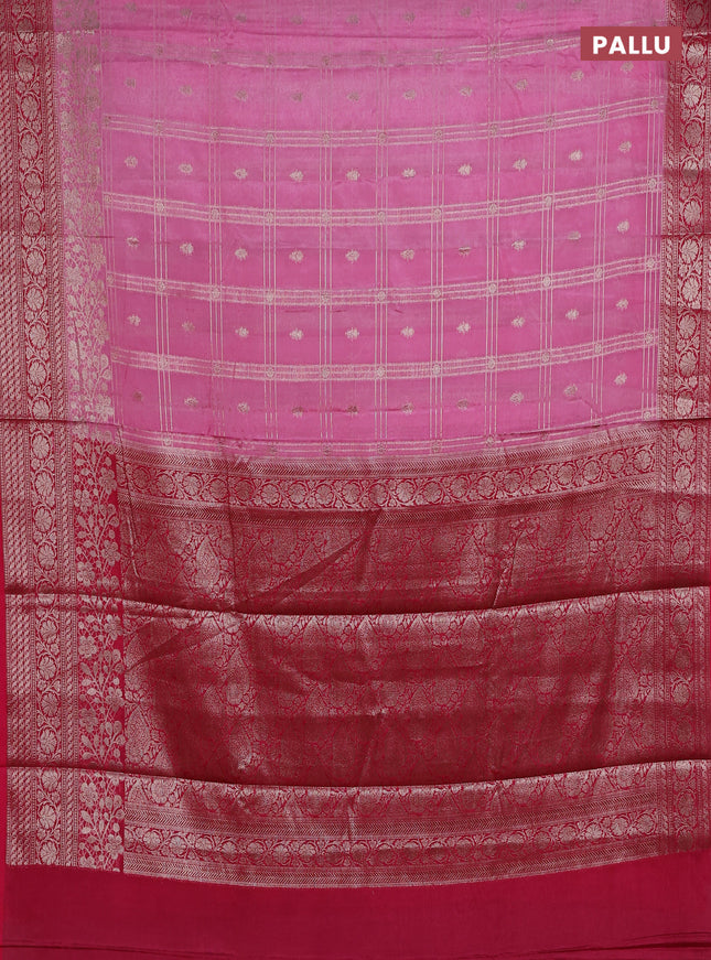 Banarasi warm silk saree light pink and pink with allover checked pattern & buttas and woven border