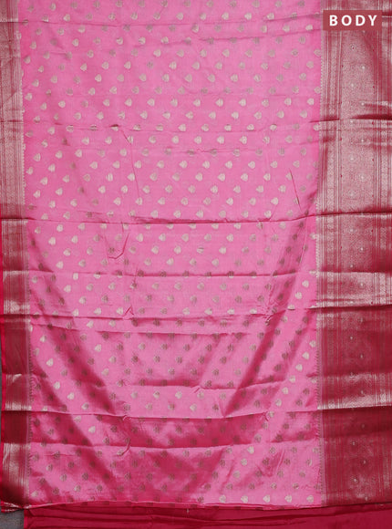 Banarasi warm silk saree peach pink and pink with woven buttas and woven border