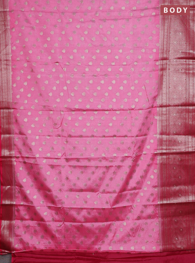 Banarasi warm silk saree peach pink and pink with woven buttas and woven border