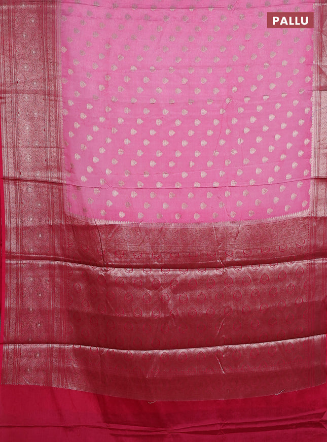 Banarasi warm silk saree peach pink and pink with woven buttas and woven border
