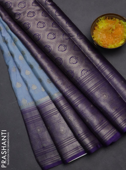 Banarasi warm silk saree pastel blue and violet with woven buttas and woven border