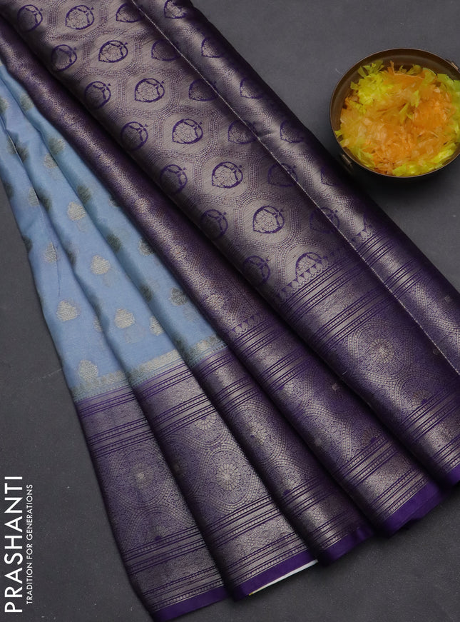 Banarasi warm silk saree pastel blue and violet with woven buttas and woven border