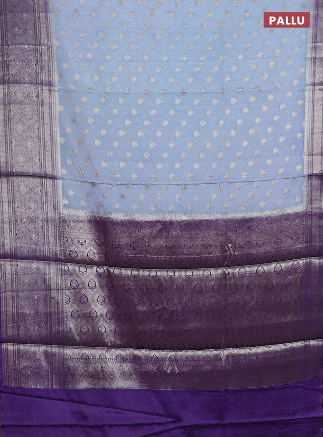 Banarasi warm silk saree pastel blue and violet with woven buttas and woven border