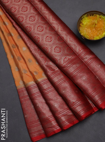 Banarasi warm silk saree orange and red with woven buttas and woven border
