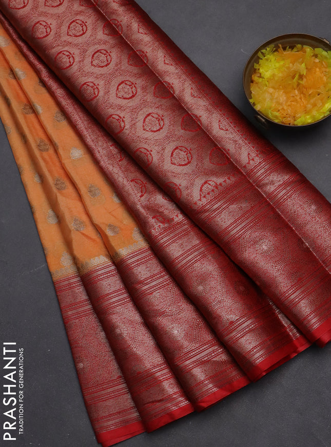 Banarasi warm silk saree orange and red with woven buttas and woven border