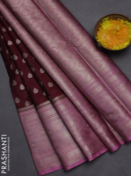 Banarasi warm silk saree wine shade and lotus pink with woven buttas and woven border