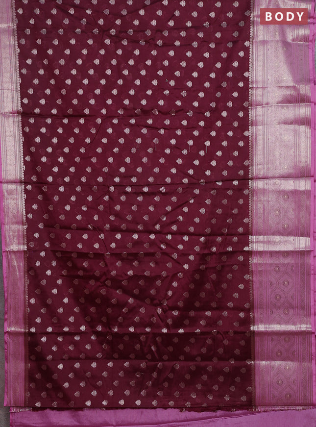 Banarasi warm silk saree wine shade and lotus pink with woven buttas and woven border