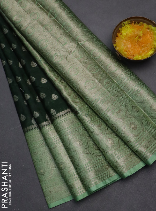 Banarasi warm silk saree dark green and pastel green with woven buttas and woven border