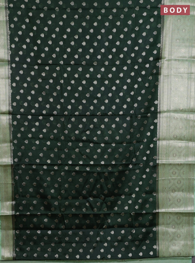 Banarasi warm silk saree dark green and pastel green with woven buttas and woven border