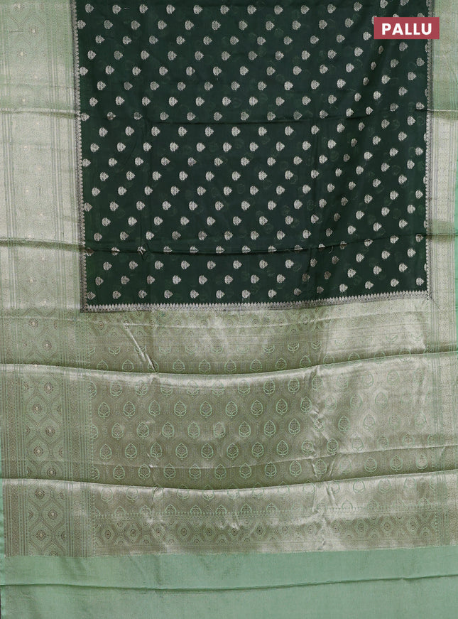 Banarasi warm silk saree dark green and pastel green with woven buttas and woven border