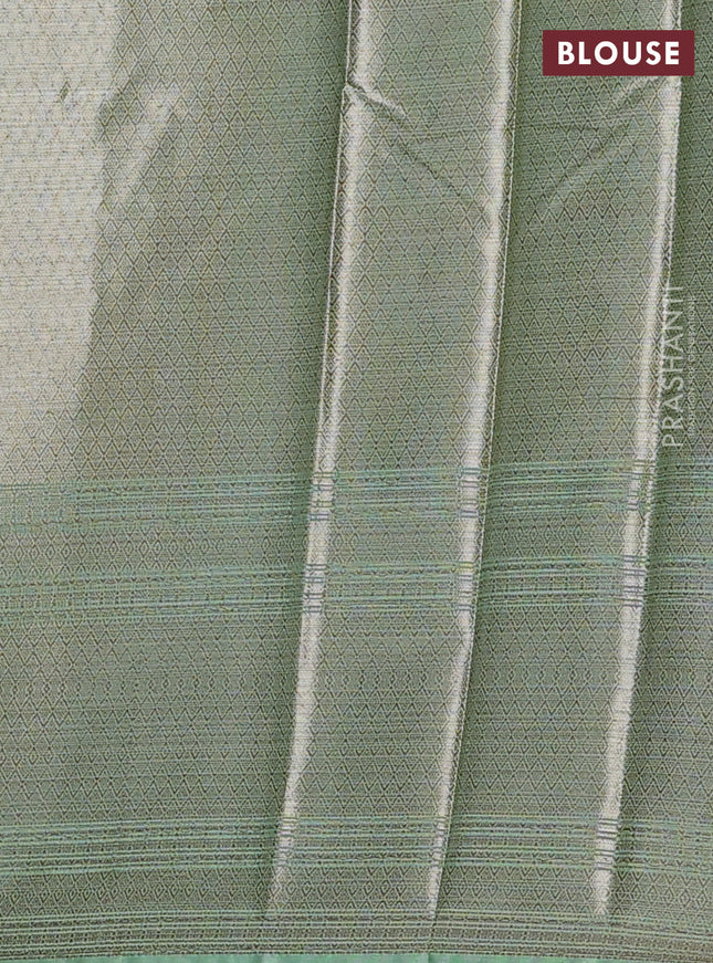 Banarasi warm silk saree dark green and pastel green with woven buttas and woven border