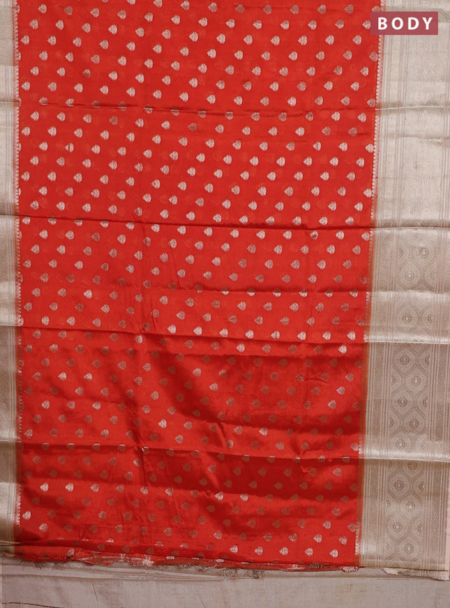 Banarasi warm silk saree orange and sandal with woven buttas and woven border