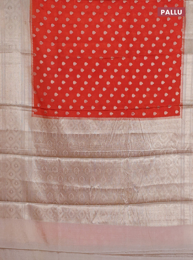 Banarasi warm silk saree orange and sandal with woven buttas and woven border