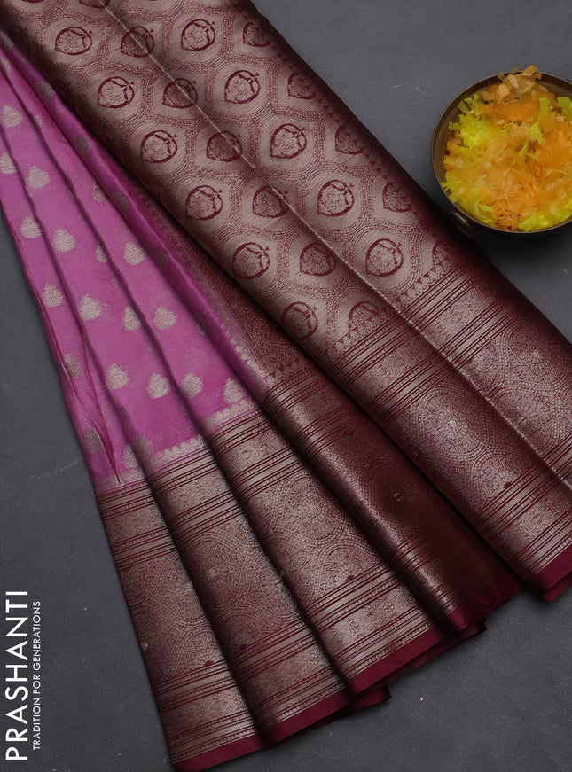 Banarasi warm silk saree lavender and wine shade with woven buttas and woven border