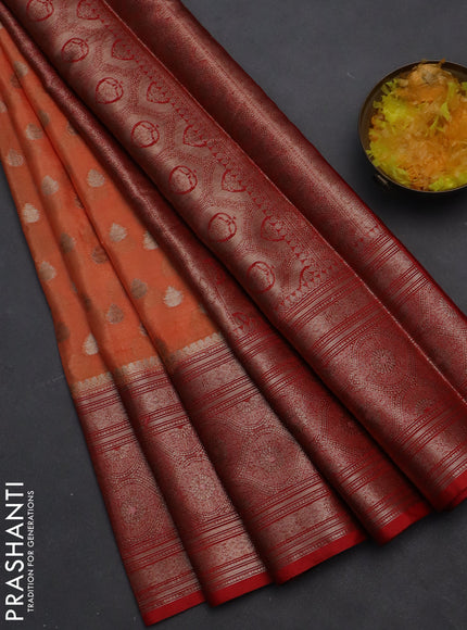 Banarasi warm silk saree pale orange and red with woven buttas and woven border