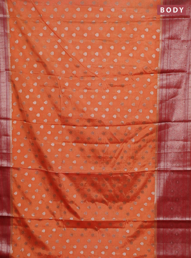 Banarasi warm silk saree pale orange and red with woven buttas and woven border