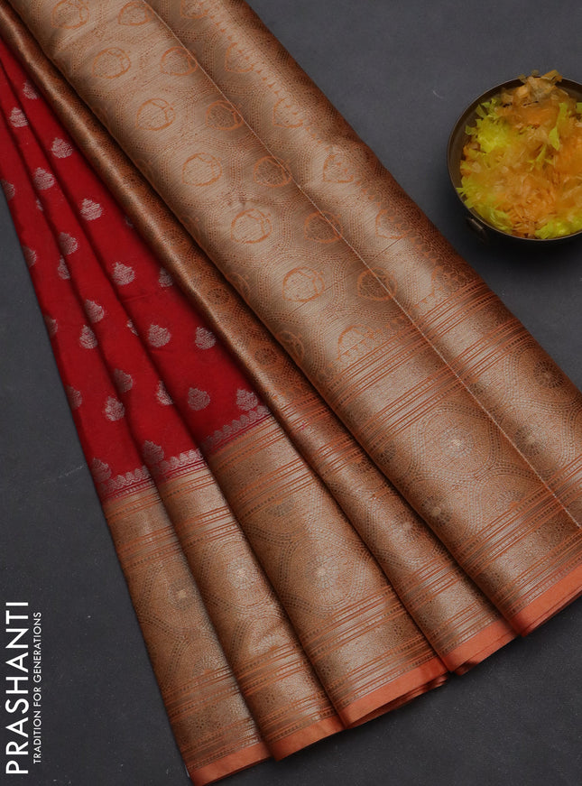 Banarasi warm silk saree red and pale orange with woven buttas and woven border
