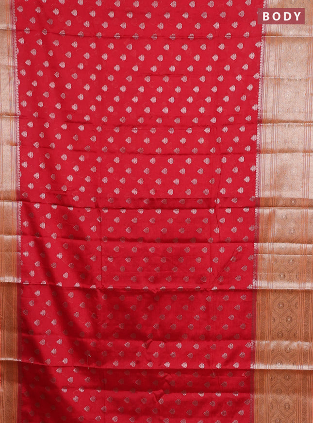 Banarasi warm silk saree red and pale orange with woven buttas and woven border