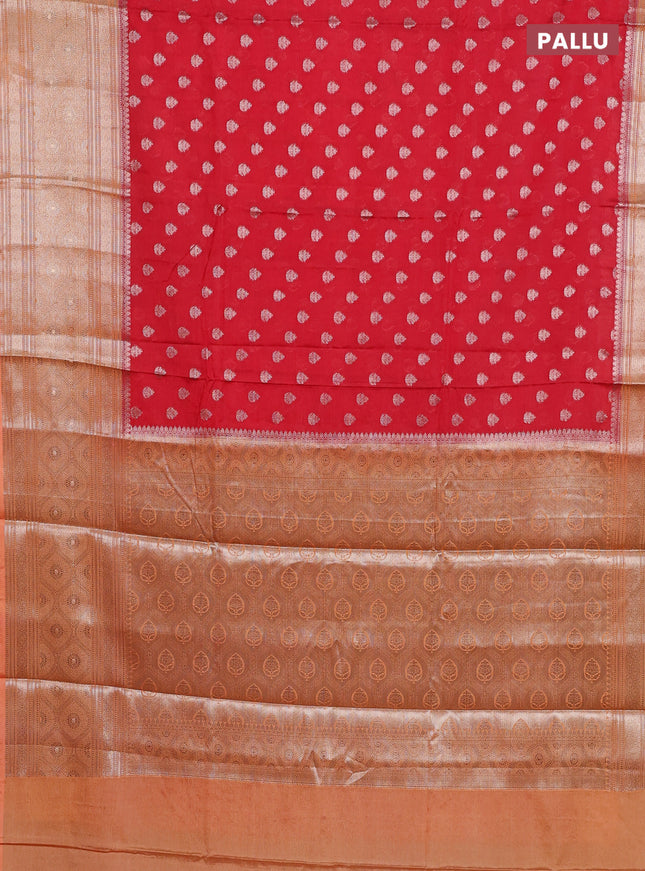 Banarasi warm silk saree red and pale orange with woven buttas and woven border