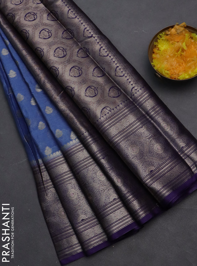 Banarasi warm silk saree pastel blue and violet with woven buttas and woven border