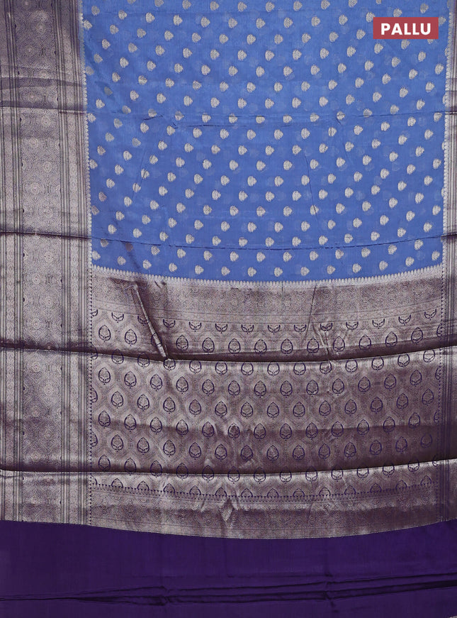 Banarasi warm silk saree pastel blue and violet with woven buttas and woven border