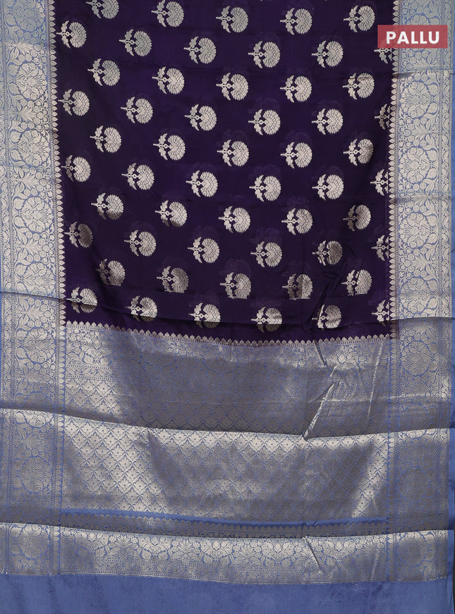 Banarasi warm silk saree dark blue and pastel blue with zari woven floral buttas and zari woven border