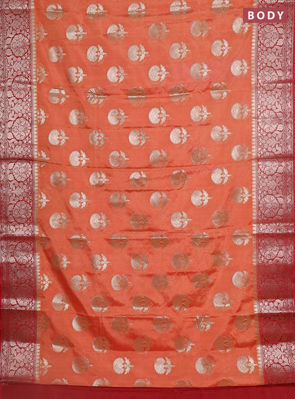 Banarasi warm silk saree orange and red with zari woven floral buttas and zari woven border