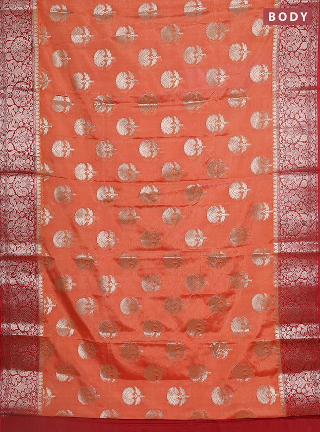 Banarasi warm silk saree orange and red with zari woven floral buttas and zari woven border