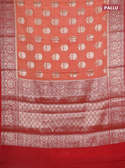 Banarasi warm silk saree orange and red with zari woven floral buttas and zari woven border