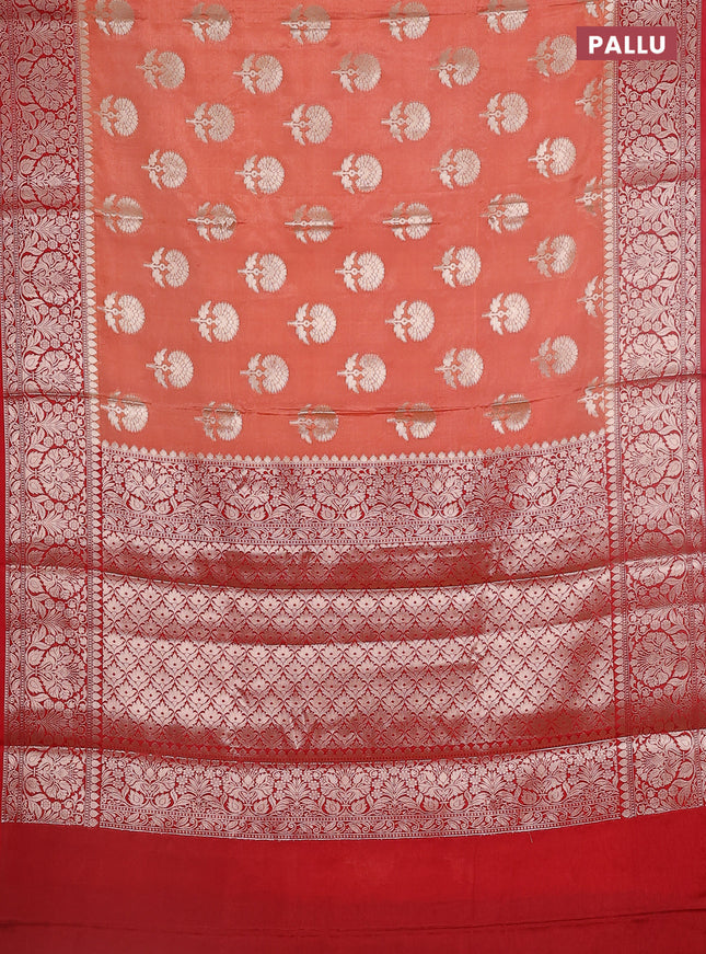 Banarasi warm silk saree orange and red with zari woven floral buttas and zari woven border