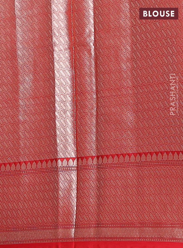 Banarasi warm silk saree orange and red with zari woven floral buttas and zari woven border
