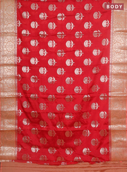 Banarasi warm silk saree red and pale orange with zari woven floral buttas and zari woven border