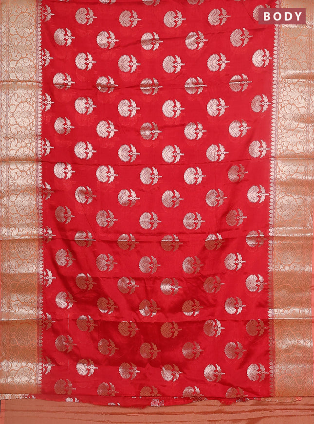 Banarasi warm silk saree red and pale orange with zari woven floral buttas and zari woven border