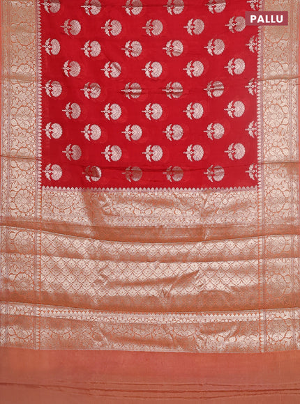 Banarasi warm silk saree red and pale orange with zari woven floral buttas and zari woven border