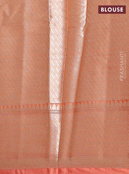 Banarasi warm silk saree red and pale orange with zari woven floral buttas and zari woven border
